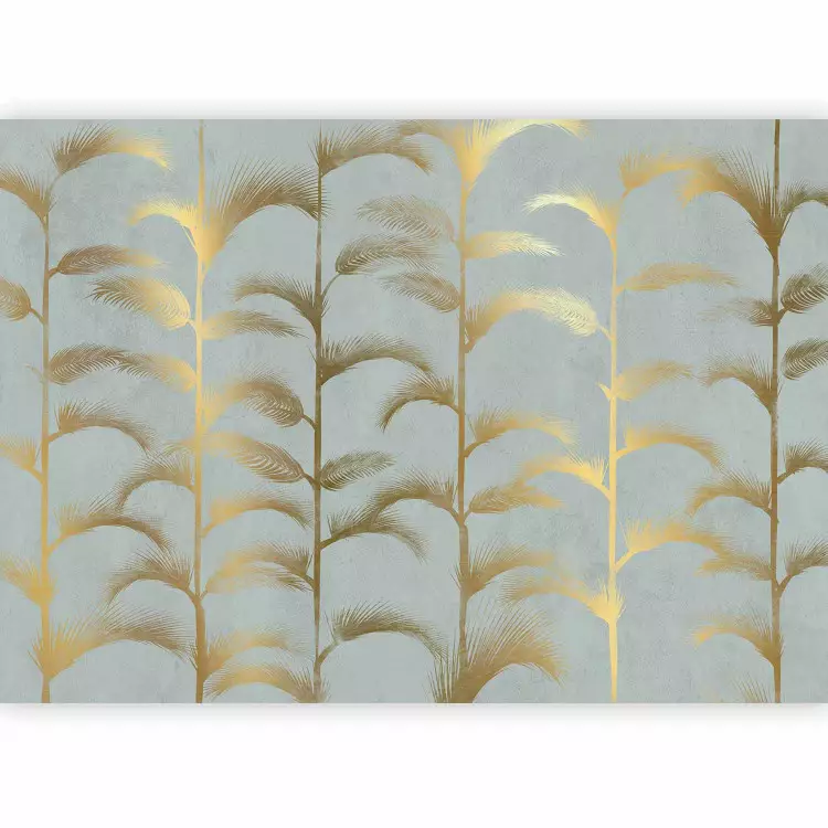 Blue palm grove - abstract with golden palms in art deco style