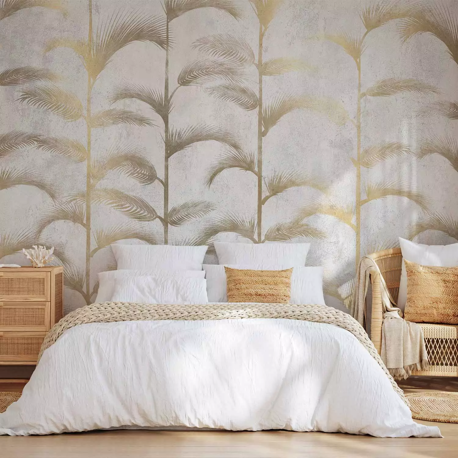 Wall Mural Delicate palm grove - abstract with golden palms in art deco style