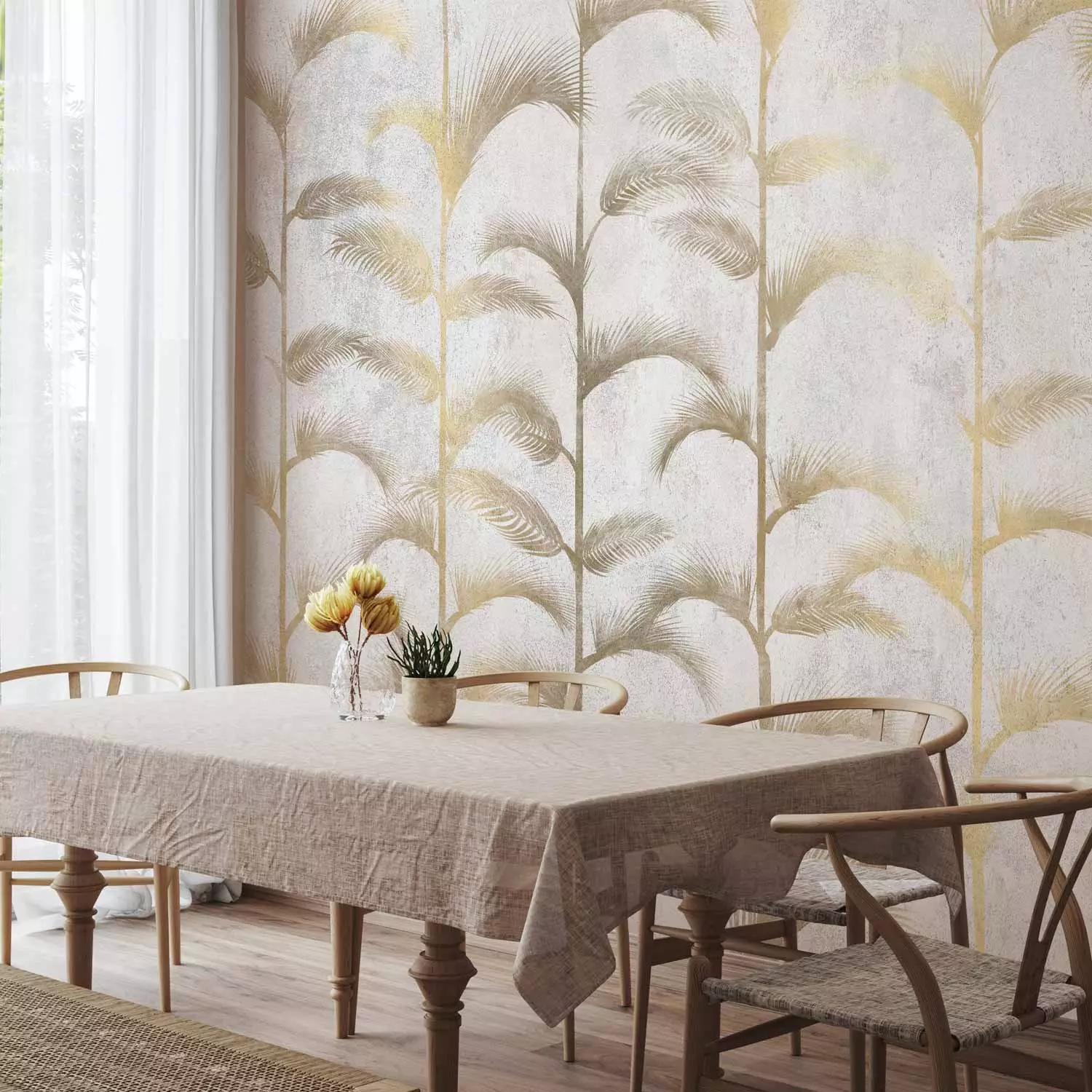Wall Mural Delicate palm grove - abstract with golden palms in art deco style