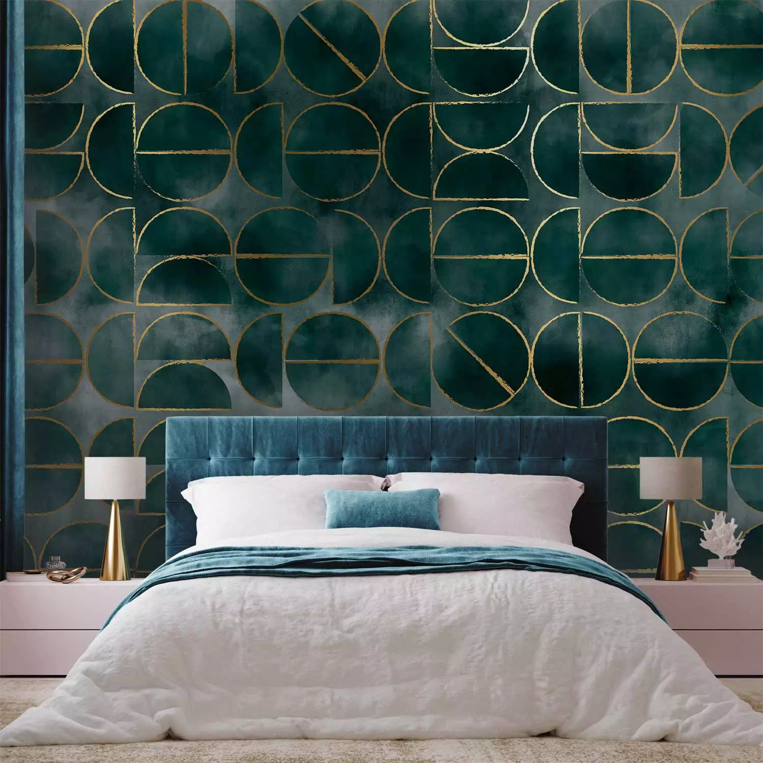 Wall Mural Gold abstraction - geometric composition in art deco style frame