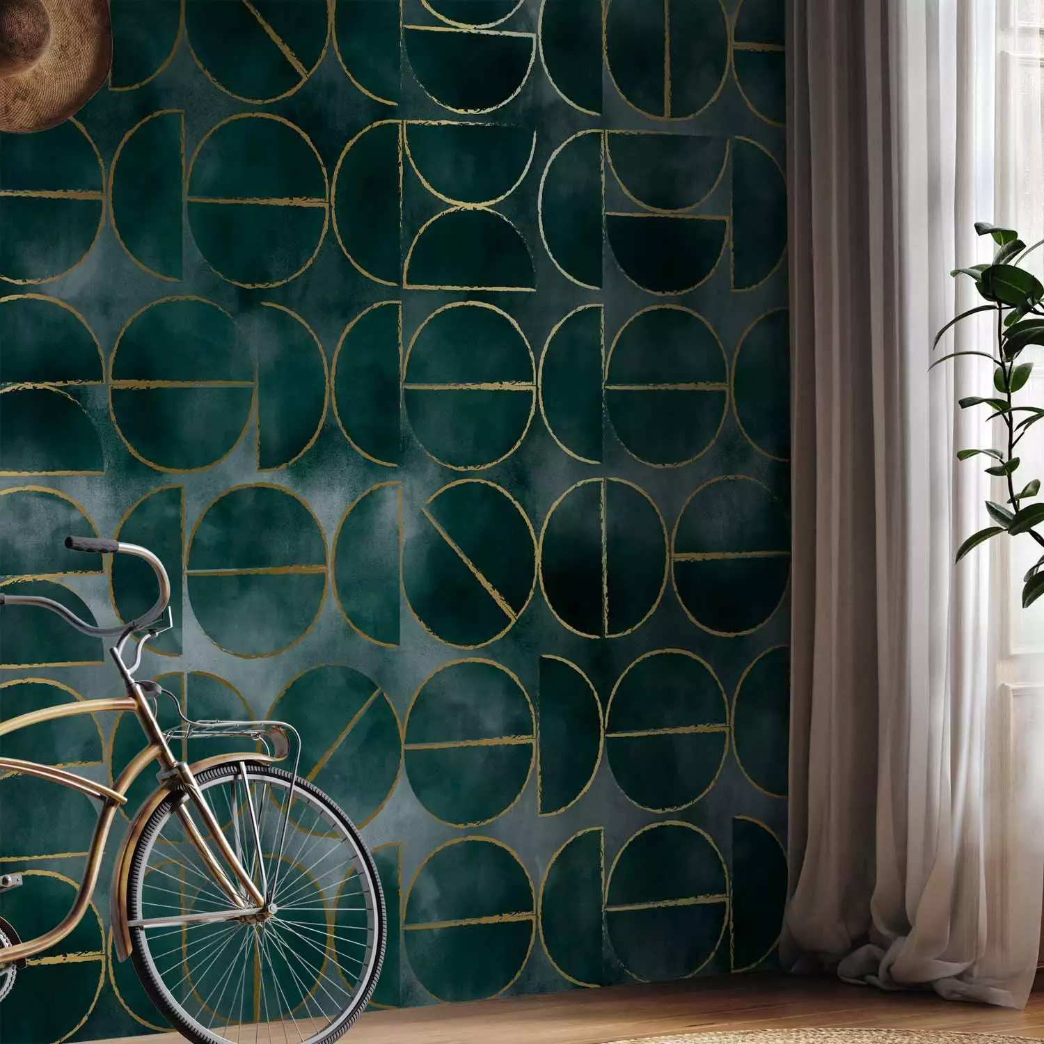 Wall Mural Gold abstraction - geometric composition in art deco style frame