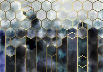 Wall Mural Abstraction - delicate cosmos motif in gold frame in art deco style Wallpaper Cropper