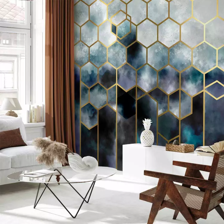 Abstraction - delicate cosmos motif in gold frame in art deco style