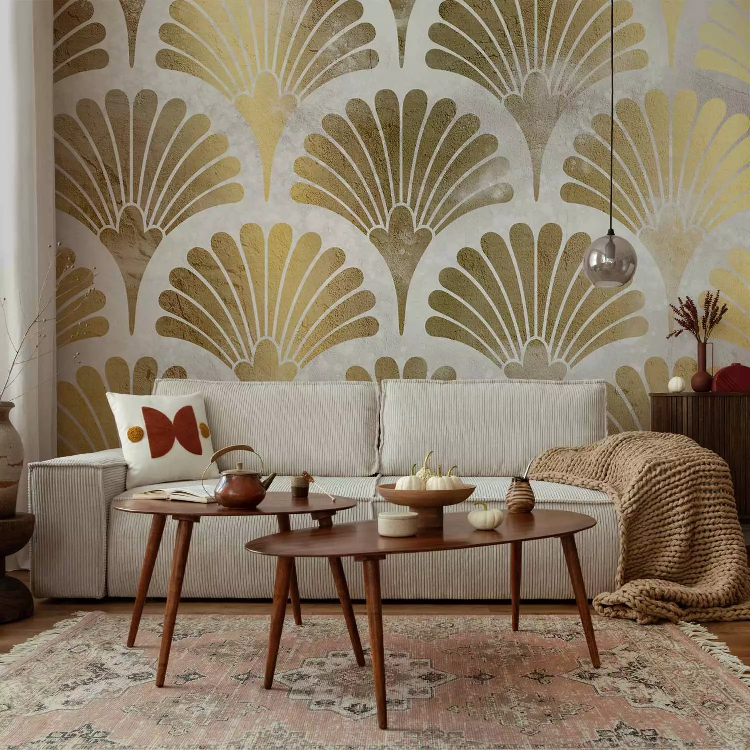 Photo Wallpaper Abstract - gold fan motif in art deco style on white background