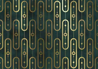 Photo Wallpaper Art deco - abstract with gold chain motif on turquoise background Wallpaper Cropper
