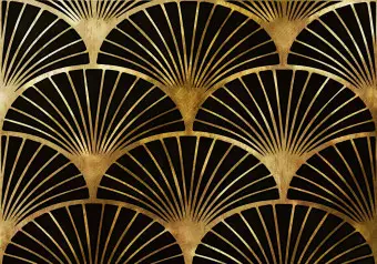 Photo Wallpaper Art deco fan - abstract with black fans on a gold background Wallpaper Cropper