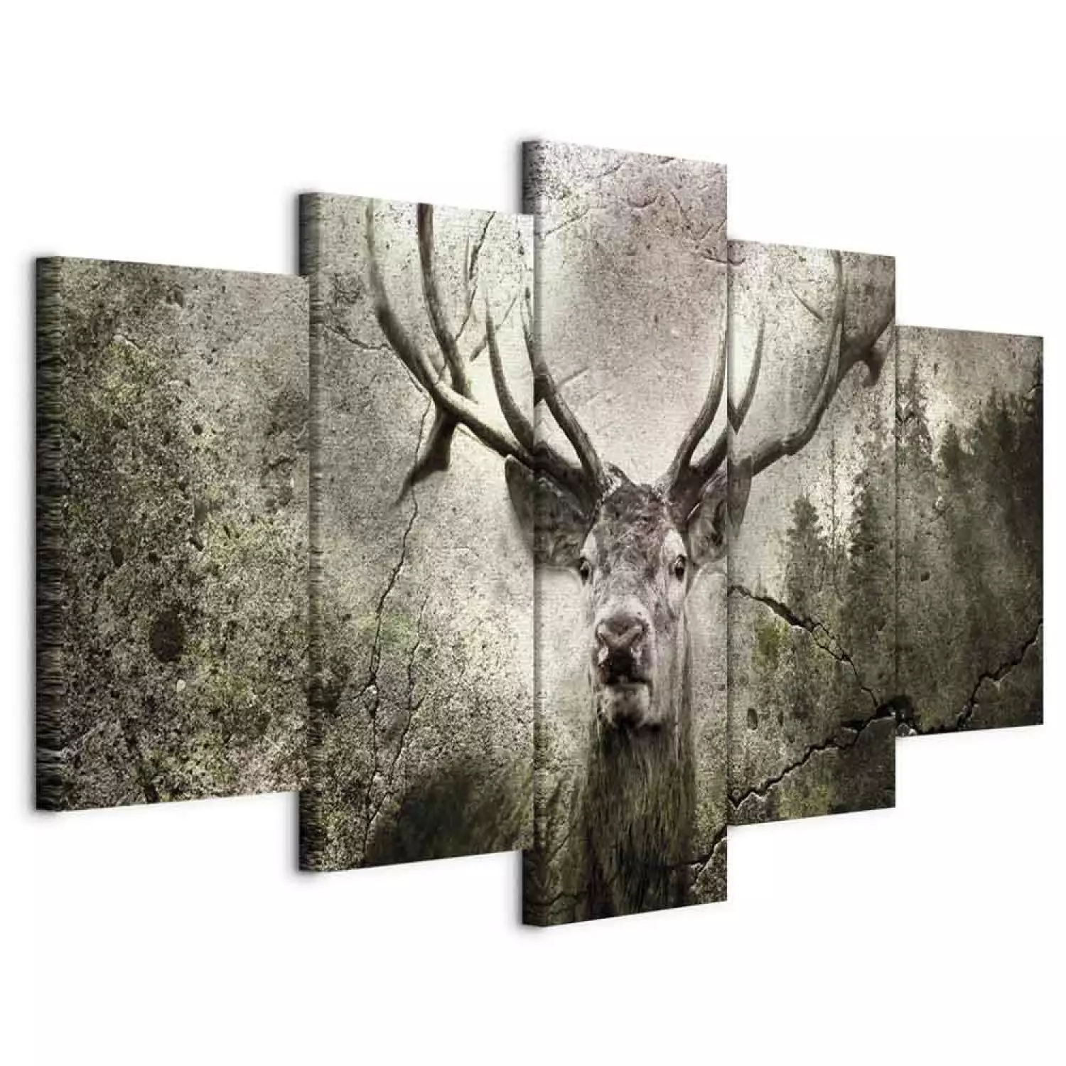 Canvas Art Print Spirit of the Forest (5-piece) Wide - woodland creature and coniferous trees in the background