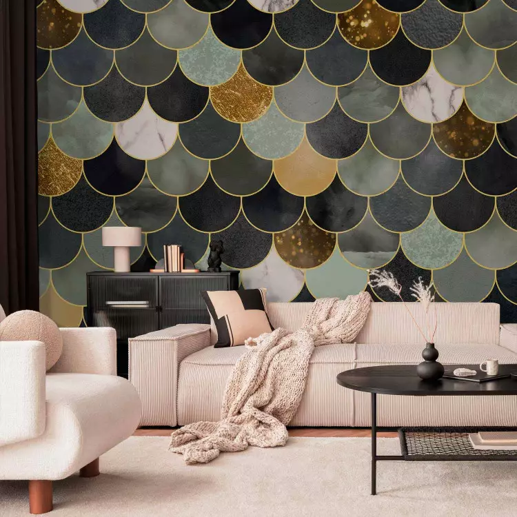 Art deco - regular background in cool colours and with gold elements