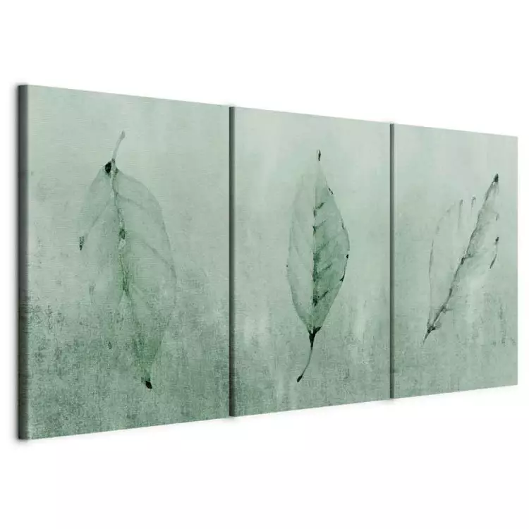 Brush of Spring (3-piece) - teal landscape with green leaves