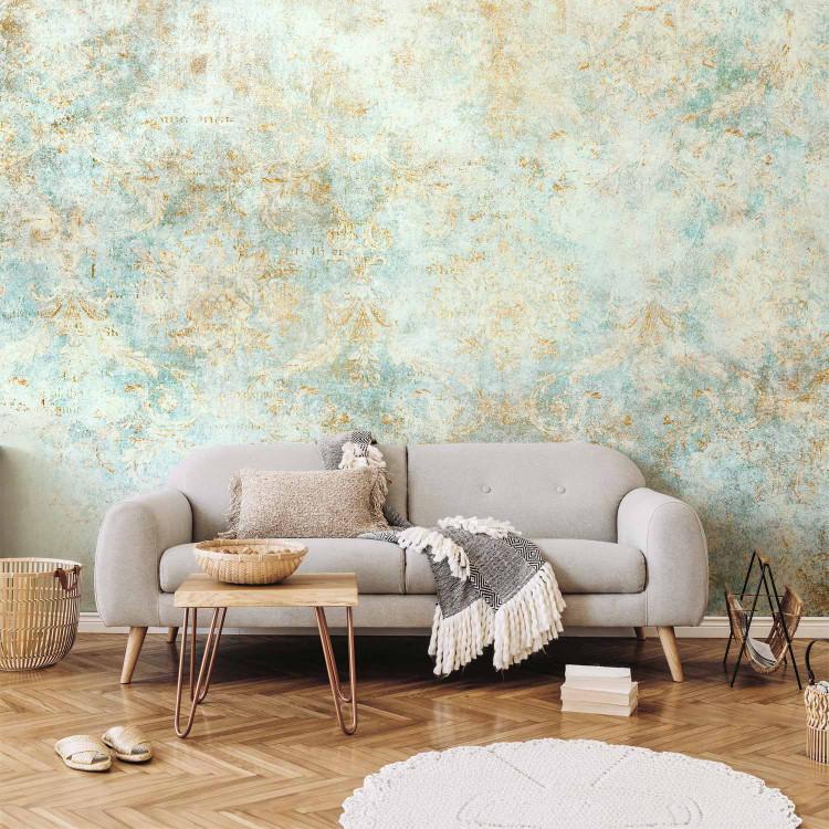 Wall Mural Blue - mixed texture abstraction with gold elements