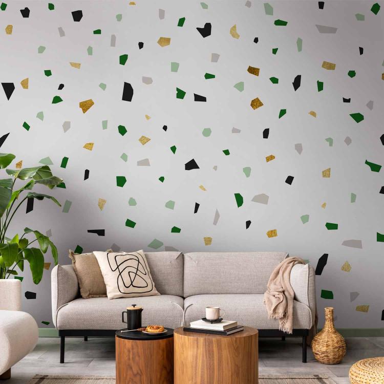 Wall Mural Green abstraction with gold - pattern motif on white background for living room