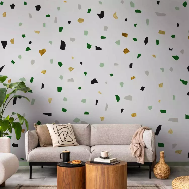 Wall Mural Green abstraction with gold - pattern motif on white background for living room