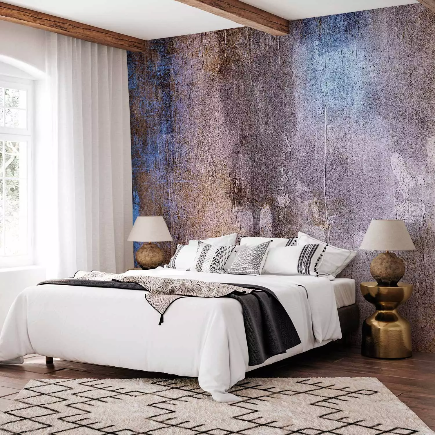 Wall Mural Abstract: Blue and Purple - Abstraction with Painting Effect and Raw Texture, image size:1500x1500