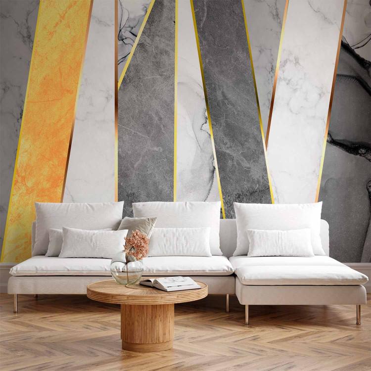 Wall Mural Marble and gold - background with geometric combination of stripes in grey