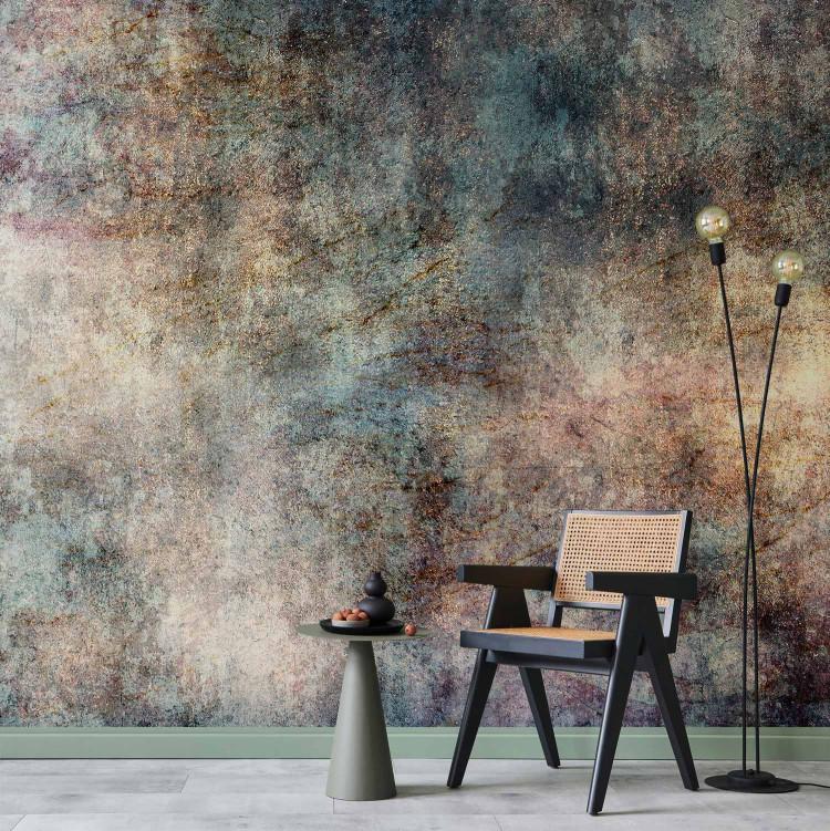 Wall Mural Blue flashes - concrete textured abstract with golden glow