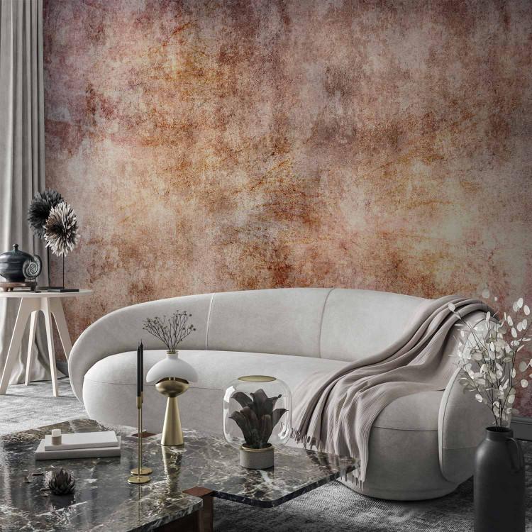 Wall Mural Pink flashes - concrete texture abstraction with golden glow