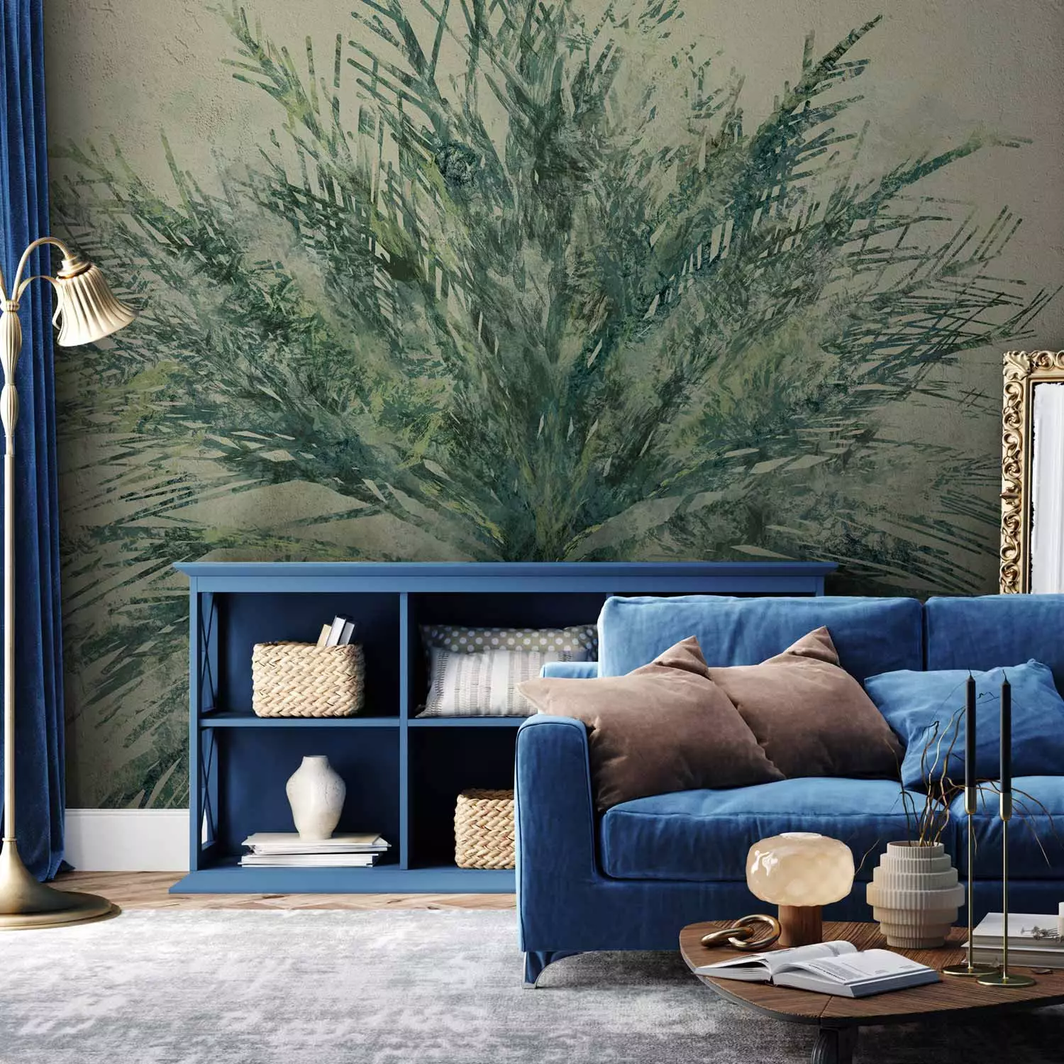 Wall Mural Rest in nature - landscape with painted plant on solid background