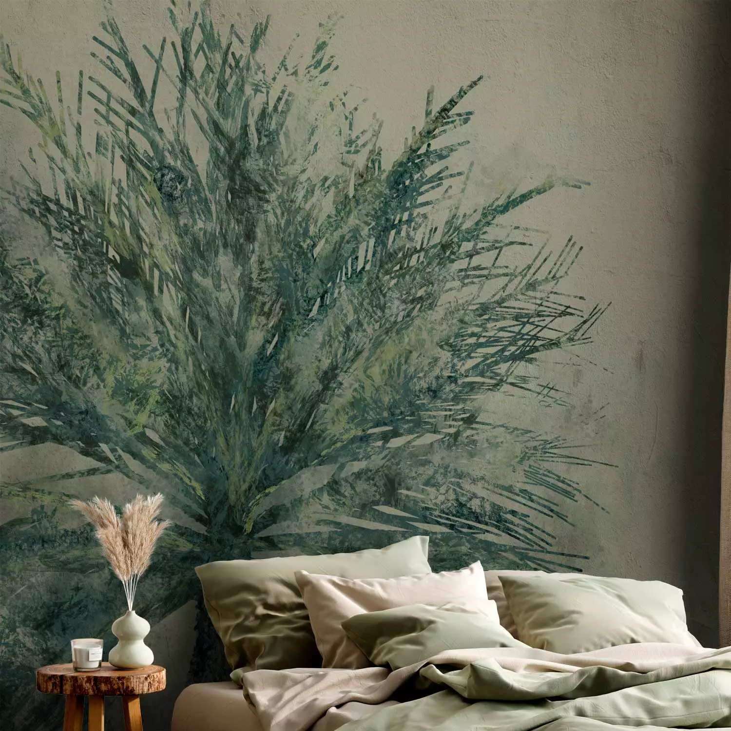 Wall Mural Rest in nature - landscape with painted plant on solid background