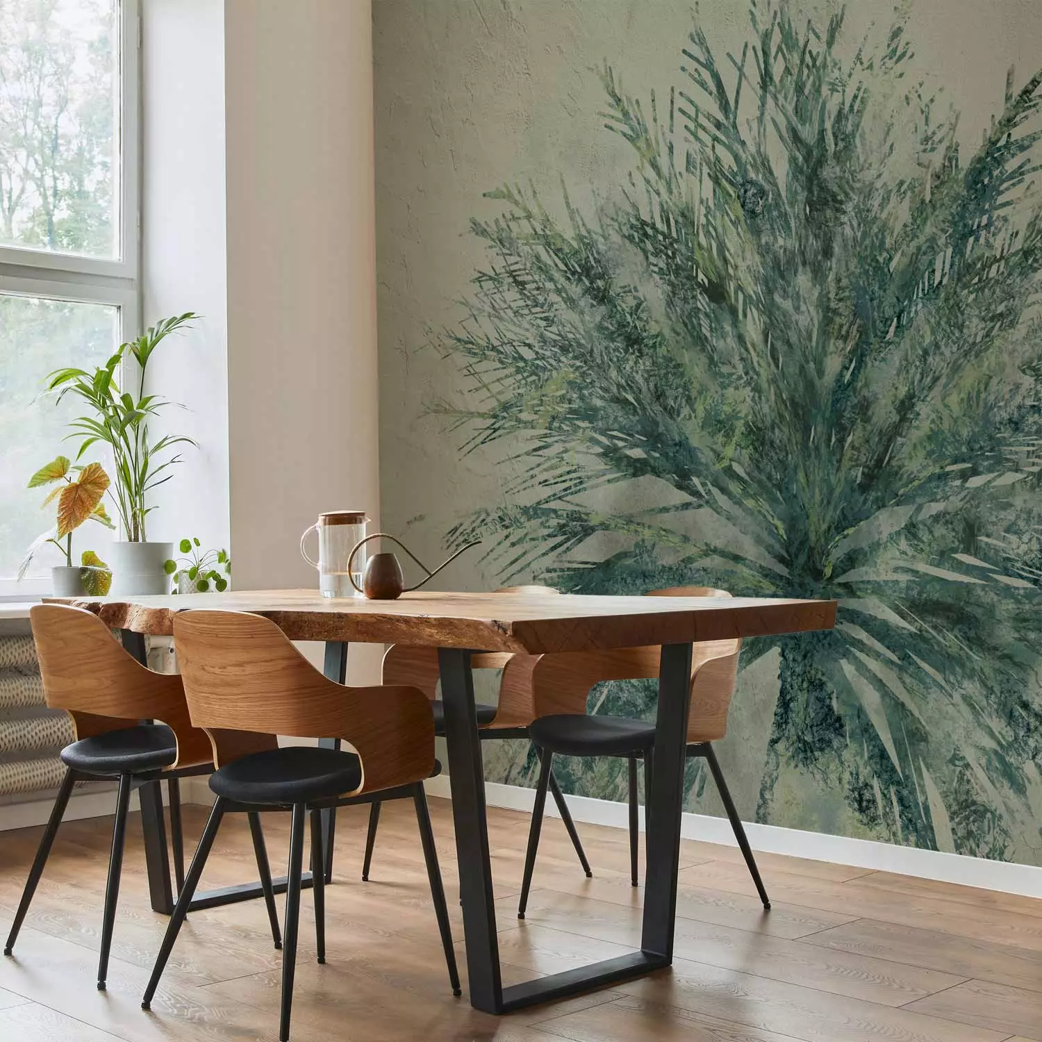 Wall Mural Rest in nature - landscape with painted plant on solid background