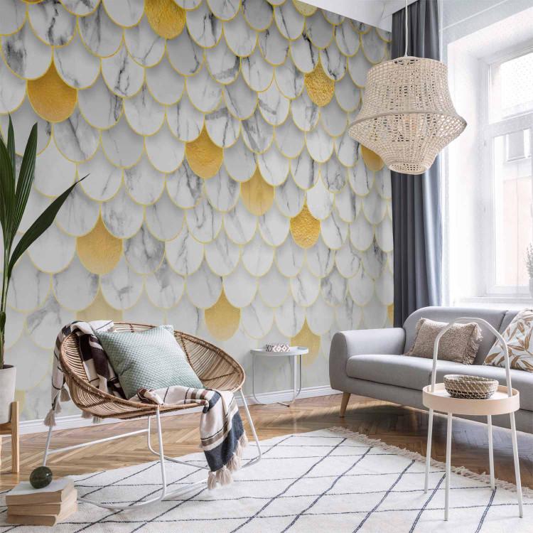 Wall Mural Marble shells - geometric background in white marble and gold colours