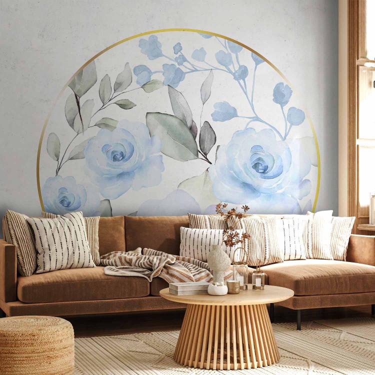 Wall Mural Rose circle - abstract with blue flowers and paint effect