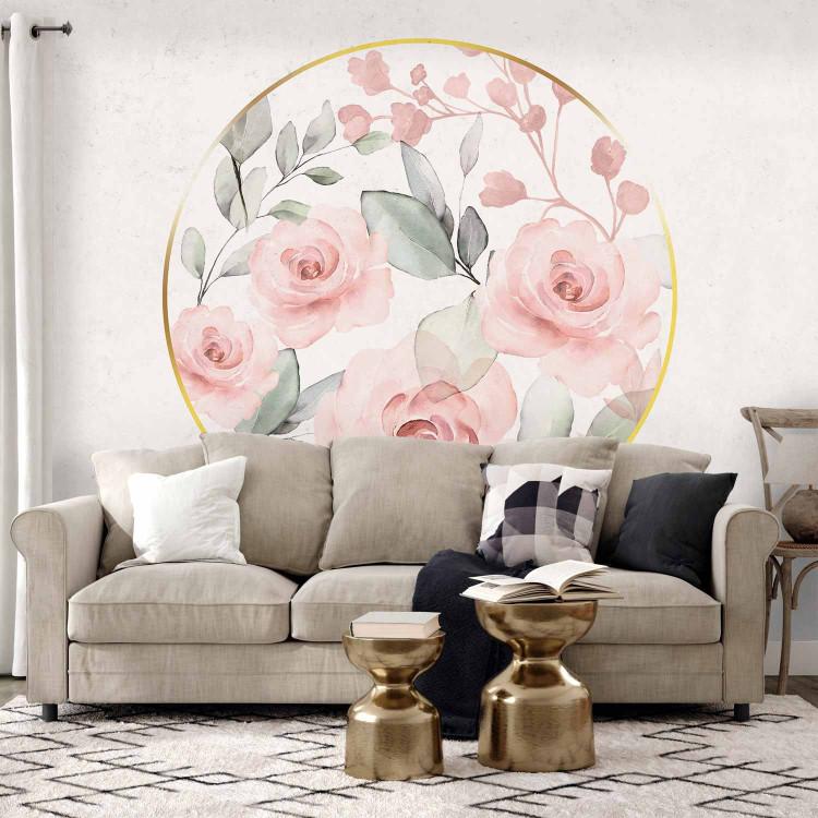 Wall Mural Rose circle - romantic flowers in shades of pink with painting effect