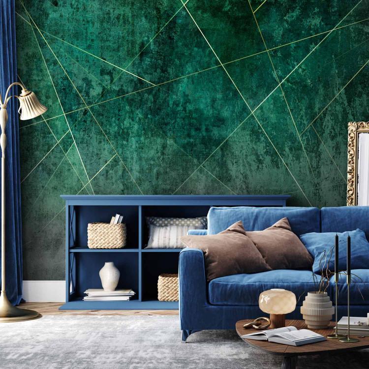Wall Mural Dark green abstraction - geometry on irregularly textured background