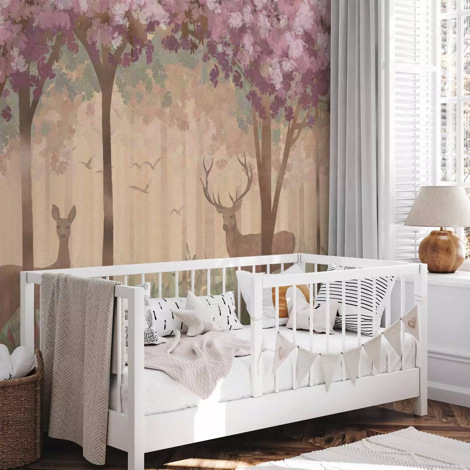 Photo Wallpaper Landscape for children - wild animals motif on a fairy tale forest background