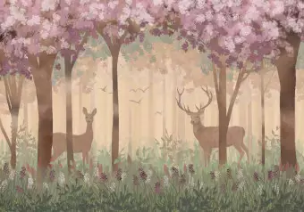 Photo Wallpaper Landscape for children - wild animals motif on a fairy tale forest background Wallpaper Cropper