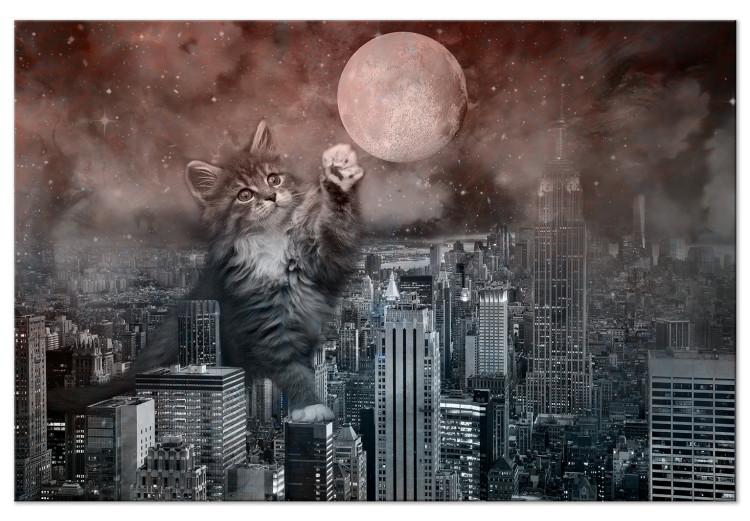 Canvas Cat in New York (1-piece) Wide - cityscape in moonlight