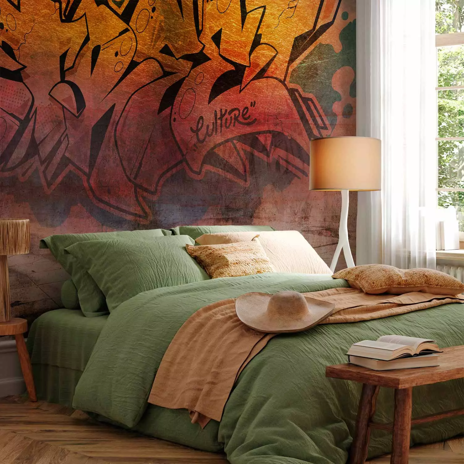 Photo Wallpaper Street art - urban graffiti with large lettering in sunny colours