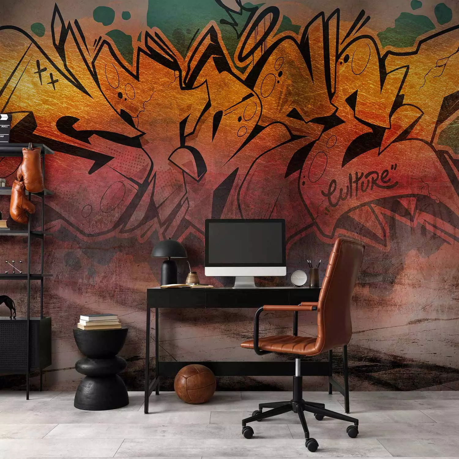 Photo Wallpaper Street art - urban graffiti with large lettering in sunny colours