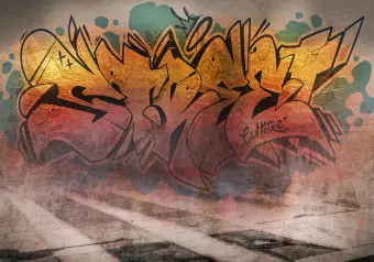 Photo Wallpaper Street art - urban graffiti with large lettering in sunny colours Wallpaper Cropper