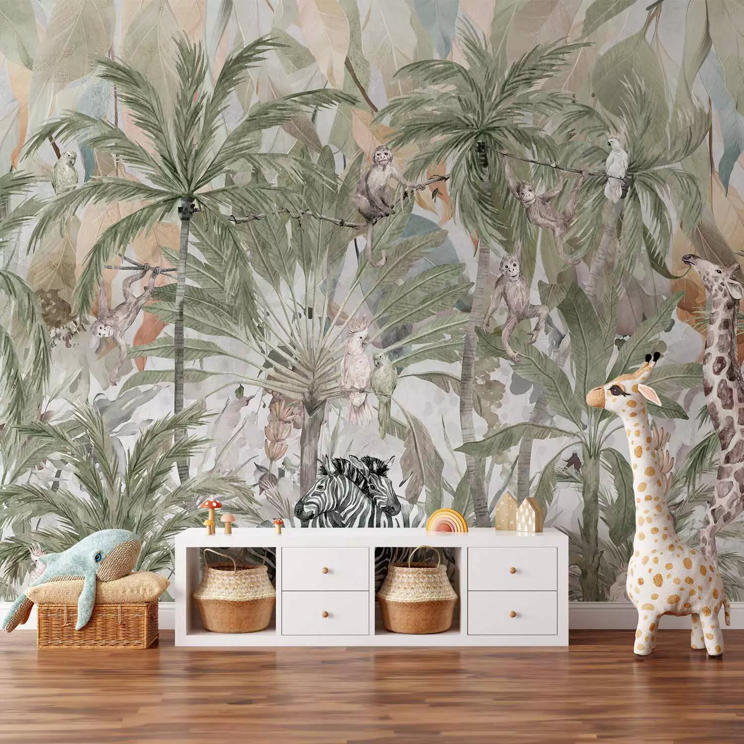 Wall Mural Children's landscape - jungle with exotic animals and plants
