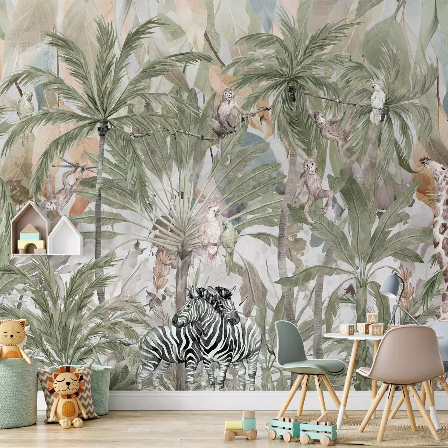 Wall Mural Children's landscape - jungle with exotic animals and plants