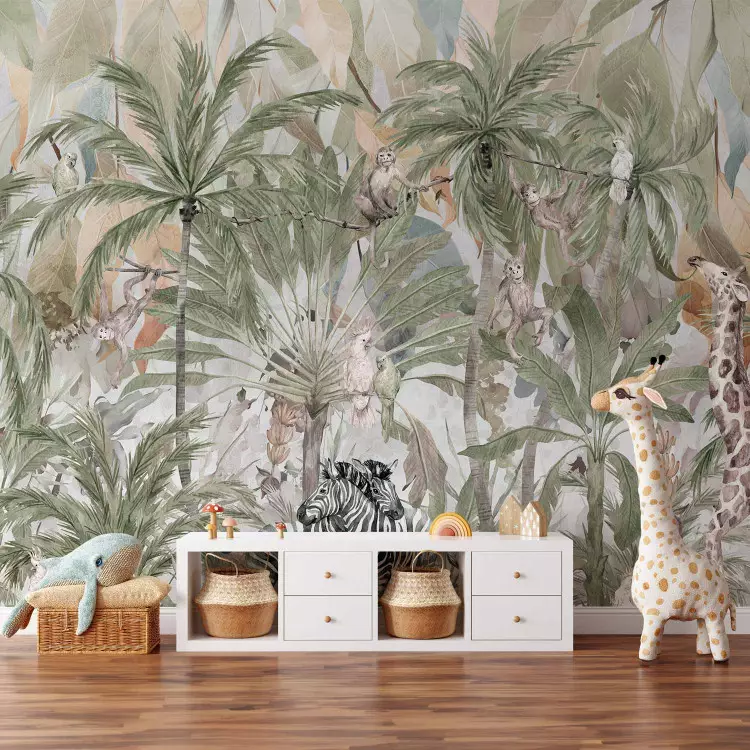 Children's landscape - jungle with exotic animals and plants