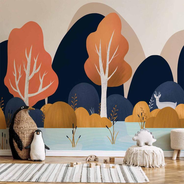 Wall Mural Children's landscape - orange nature with animal and mountain motif