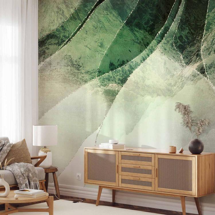 Wall Mural Storm of colours - abstract in shades of green with silver elements