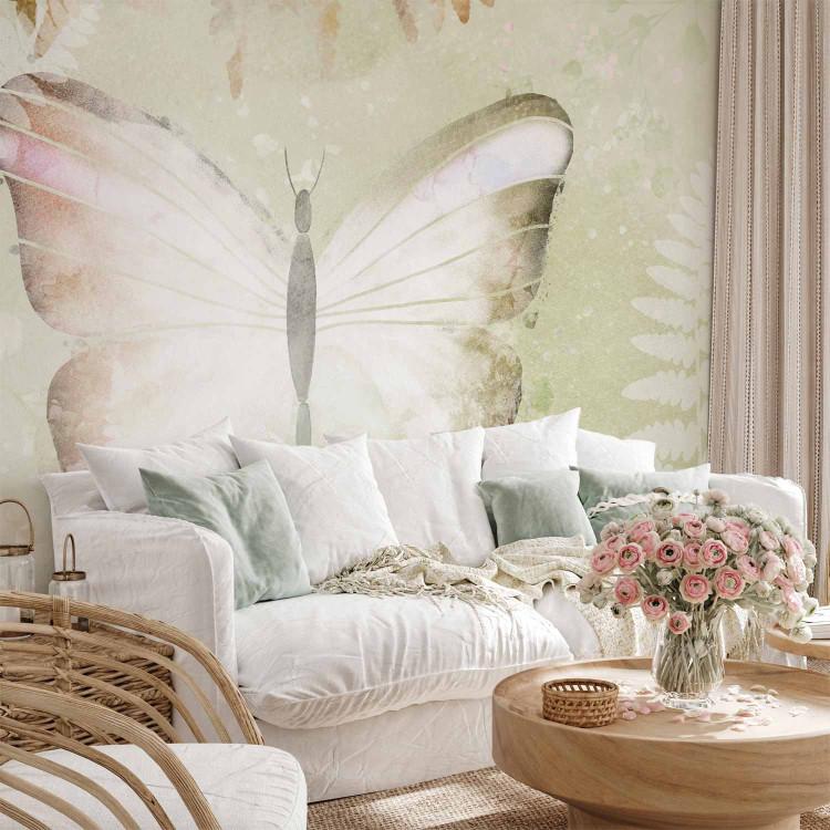 Wall Mural Paradise nature - large butterfly on a background with plants in shades of green