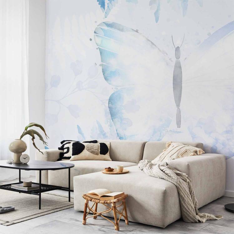 Wall Mural Nature in paradise - blue motif with a large butterfly on a background with plants