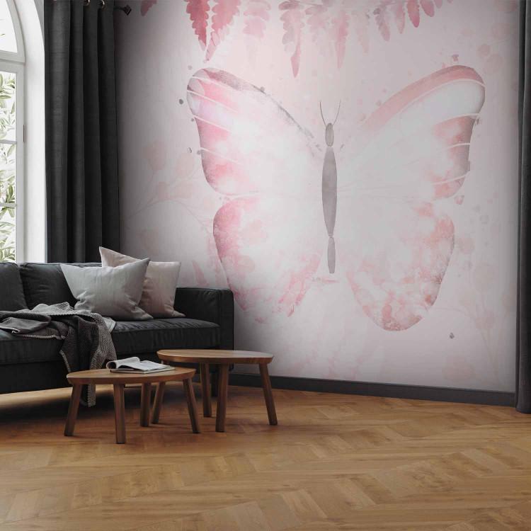 Wall Mural Paradise nature - large butterfly on a background with plants in shades of pink