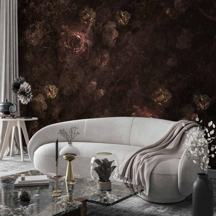 Wall Mural Dark roses - floral motif on an artistic background in muted colours