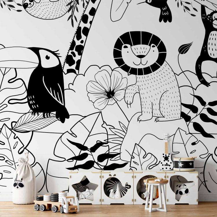 Black and white wall murals, black and white forest wall mural, black