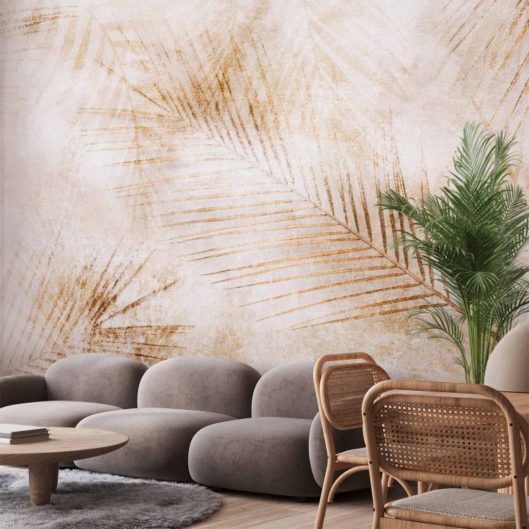 Wall Mural Desert nature - landscape with an outline motif of palm leaves on a white background