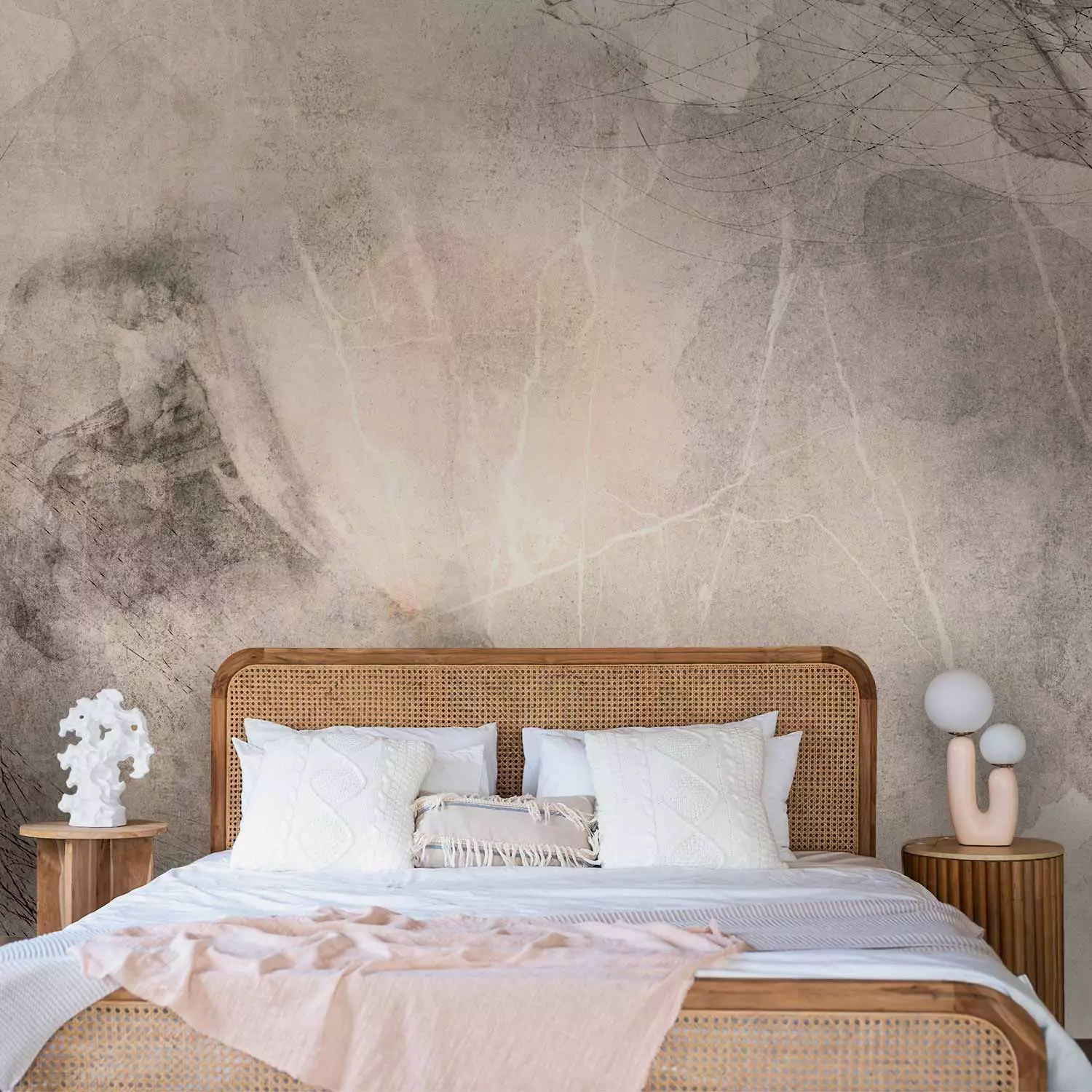Wall Mural Abstract: Night Abstraction - Marble Texture in Grey with Soft Colours, image size:1500x1500