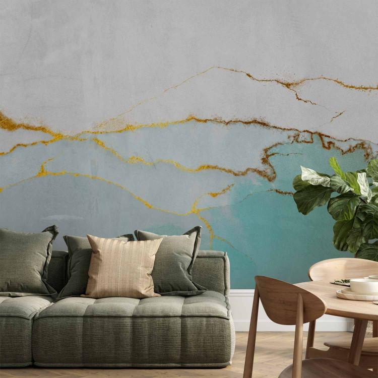 Wall Mural Infinity blue - abstract with marble texture with gold