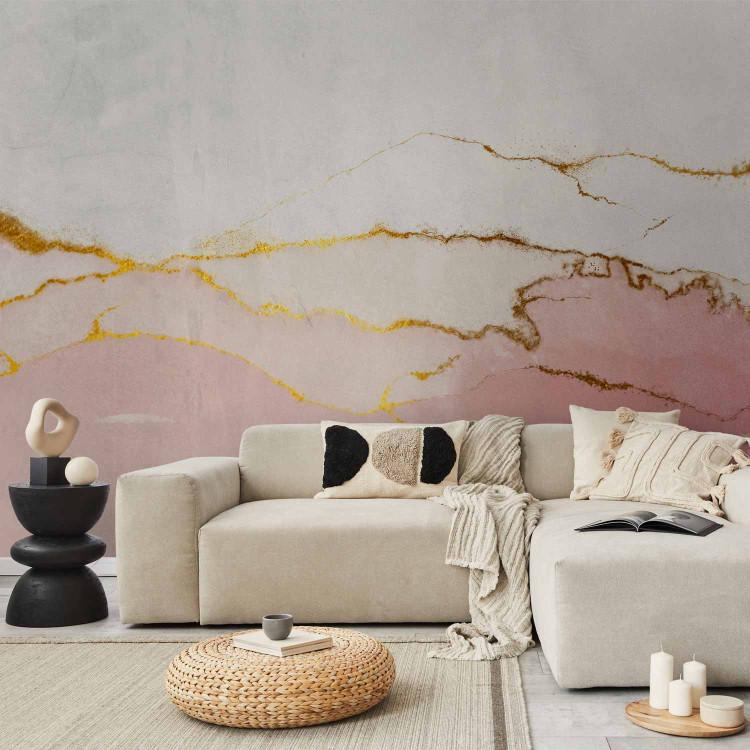 Wall Mural Infinity pink - marble textured abstraction with gold