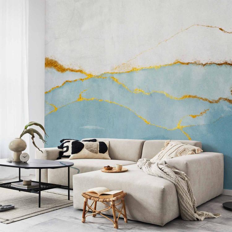 Wall Mural Infinity blue - abstract marble texture with gold
