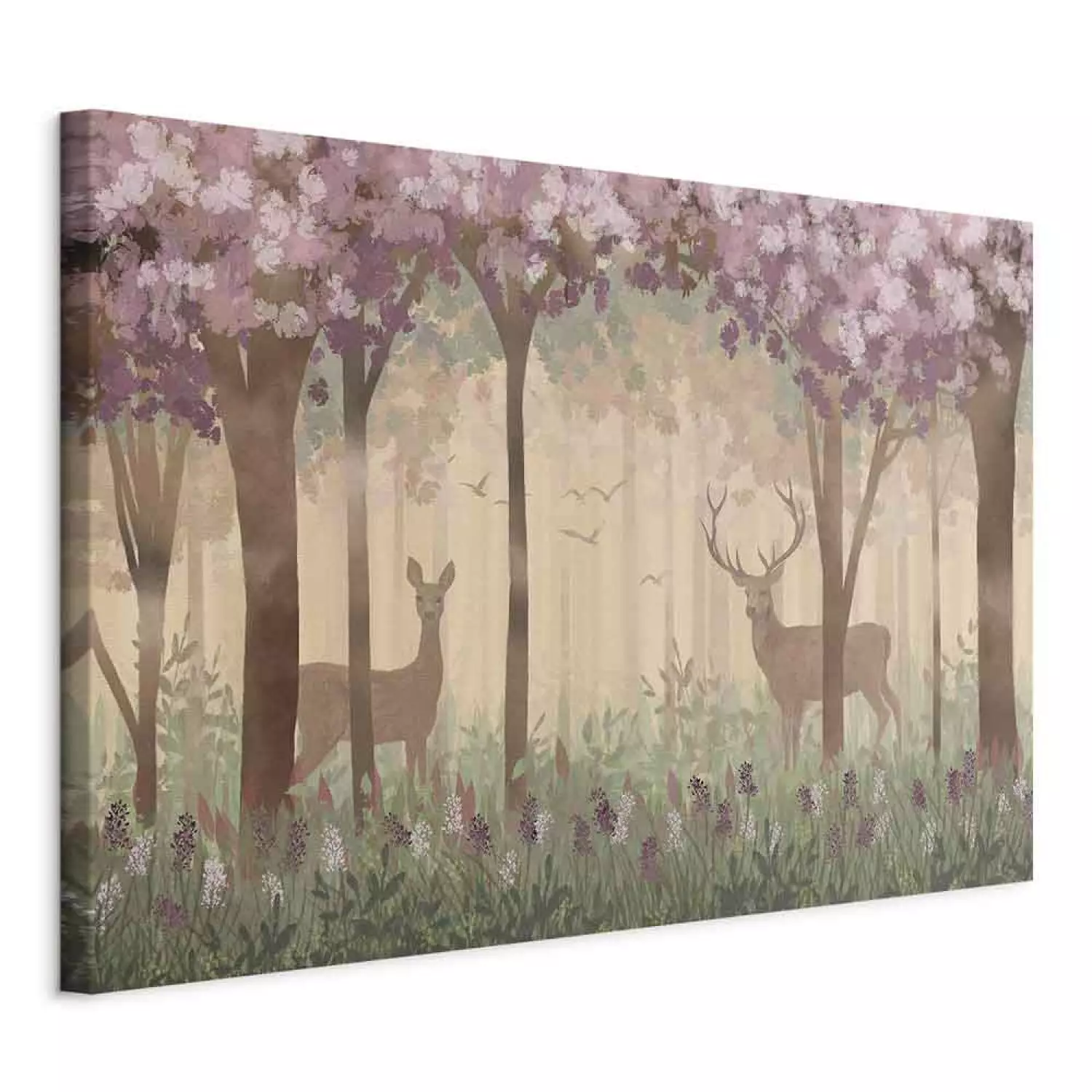 Canvas Art Print Morning in the Forest Wide - drawing of animals for children