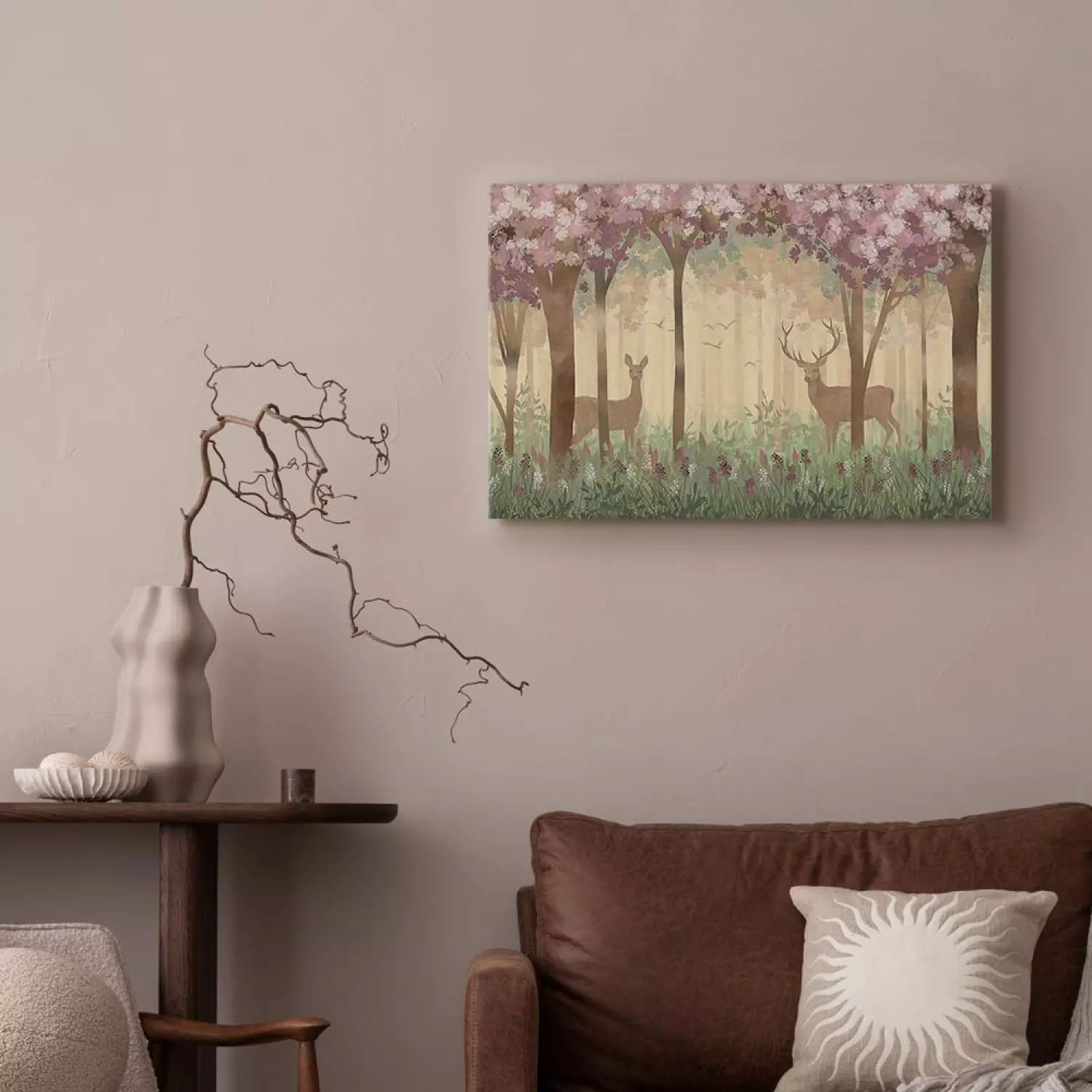 Canvas Art Print Morning in the Forest Wide - drawing of animals for children